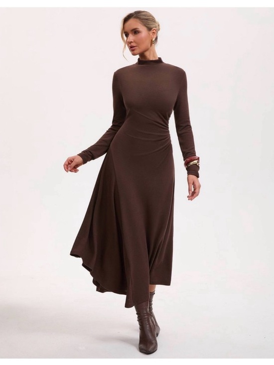 a new day Dresses & Skirts - a new day Brown Long-Sleeve Mock Neck Maxi Dress